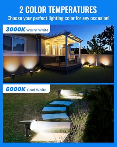 Brightown Solar Lights Outdoor Waterproof IP67, [Cool & Warm Light 2-in-1] Solar Spot Lights Outdoor, 2 Colors 3 Brightness Levels LED Outdoor Solar Lights for Yard Pathway Garden House, 2 Pack - Image 3