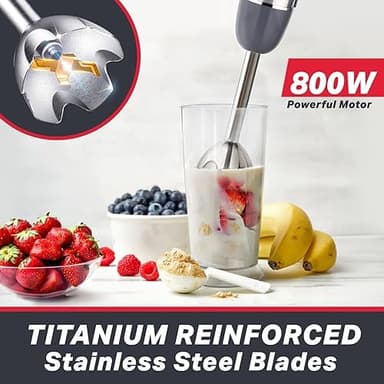 Mueller Multistick 5-in-1 Immersion Blender Handheld,12 Speed Hand Mixer-Turbo Boost,Heaviest Duty Copper Motor,Titanium reinforced Blades Hand Blender,Milk Frother Wand,Whisk,Beaker,Chopper,Grey - Image 4