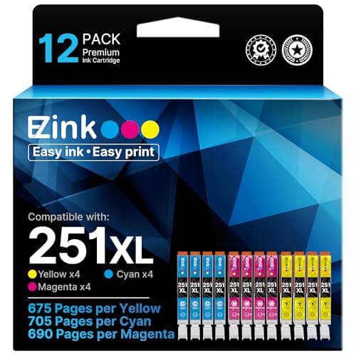 E-Z Ink Compatible Ink Cartridge Replacement for Canon CLI-251XL CLI 251 to use with PIXMA MX922 MX920 IP8720 IX6820 IP7220 MG5520 MG5420 MG7520 MG6320 Printer (4 Cyan, 4 Magenta, 4 Yellow, 12 Pack) - Image 1