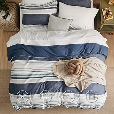 Bedsure Duvet Cover King Size - Reversible Striped Duvet Cover Set with Zipper Closure, 3 Pieces Blue Bedding Set with 8 Corner Ties and 2 Pillow Shams 20"x36" - Image 3