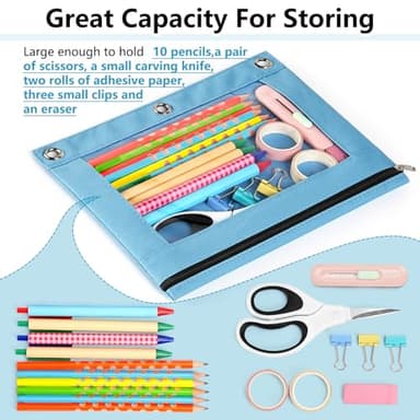 Forvencer 6Pack Pencil Pouches for 3 Ring Binder, Smooth Zipper 3 Ring Binder Pencil Pouch, Multi-Color Pencil Case for Binder, Clear Top Binder Pencil Pouch, Pencil Bag with 3 Re-enforced Grommets - Image 5