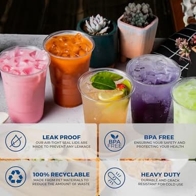 Freshware Clear Plastic Cups with Strawless Sip Lids [100 Cups - 16 oz] Disposable Tumblers for Iced Coffee, Smoothie, Milkshake, Cold Drinks - Image 6