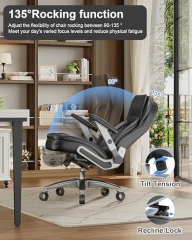 Big and Tall Office Chair, 600lbs Heavy Duty Desk Chair with 5D Arms and Adjustable Lumbar Support, PU Leather High Back Ergonomic Executive Home Office Computer Chair with 3'' Silent Casters - Image 5