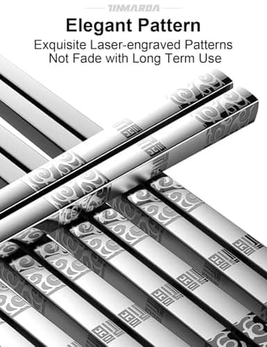 TINMARDA Metal Chopsticks Reusable 5 Pairs Stainless Steel Chopsticks Dishwasher Safe Square Lightweight Non-Slip Chop Sticks Present Set (Silver) - Image 2