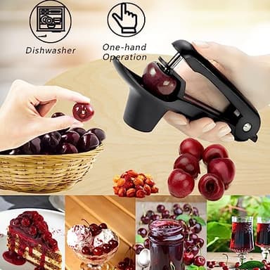 Cherry Pitter Tool, Heavy-Duty Stainless Steel Pitting Tool, Portable Cherries Corer Stoner Seed Tool with Lock Design, Fruit Pit Remover for Cherry Jam(Black) - Image 3