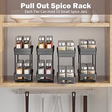 2 Pack Pull Out Spice Rack Organizer for Cabinet, Slide Out Spice Racks Organizer, Spice Cabinet Organizers, Cabinet Size Need:12'' Highx11'' Deepx5'' Wide,Hold 10 Spice Jar Each Tier-2Tier, Black - Image 8