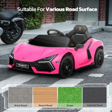 ELEMARA Licensed Lamborghini Ride On Car with Scissor Door,Electric car for Kids with Remote Control,12V Kids Car with Bluetooth,LED Light,MP3 Player and Wide Seat(Pink) - Image 7
