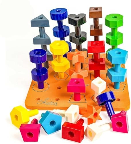 Skoolzy Peg Board Set - Montessori Toys for 2 Year Old - 38 Pc Plastic Peg Board for Kids with Shapes - Occupational Therapy Toys with Pegs, Dice, Lacing String & Storage Bag - Image 1