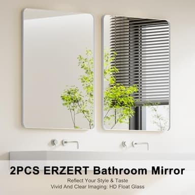 Bathroom Mirrors for Over Sink,2Pcs 24x36Inch Vanity Mirrors for Wall,Silver Metal Frame Rectangle Mirrors for Bathroom, Farmhouse,Restroom,Hangs Horizontally or Vertically - Image 6