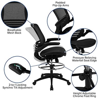 Flash Furniture Waylon Mid-Back Swivel Office Chair with Adjustable Foot Ring and Seat Height, Ergonomic Executive Chair with Armrests, Black - Image 4