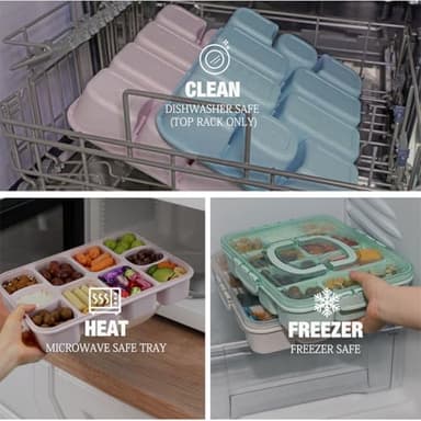 Caperci Snackle Box Container - Large 10-Compartment Divided Serving Tray with Lid and Handle, Built-in 2 Dip Containers, Dishwasher Safe, Leak-Proof, Wheat Straw, BPA-Free (White) - Image 6