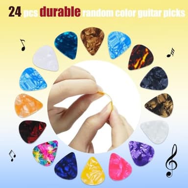 24 PCS Guitar Pick Storage Box 4 Thickness (0.46mm, 0.71mm, 0.96mm, 1.2mm) Celluloid Picks Christmas Birthday Children's Day Music Gifts Bass Electric Guitar Acoustic Guitar Ukulele (Color Random) - Image 4