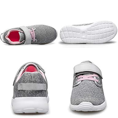 TOEDNNQI Boys Girls Sneakers Kids Lightweight Breathable Strap Athletic Running Shoes for Toddler/Little Kid/Big Kid 179-Grey/Pink/White Size 9.5 - Image 4