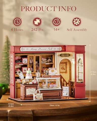 ROBOTIME DIY Miniature House Kit, Mini Wooden Dollhouse Kit for Adults, Building Kit with LED Light, Diorama Model,Halloween/Christmas/Birthday Gifts for Family/Friends (Honey Dessert Talk) - Image 2