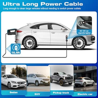 Car Vacuum - Portable Vacuum Cleaner with 16.4ft Cord, Bag, LED Light & Attachments - DC 12V High Power Small Vacuum, Car Accessories - Image 4