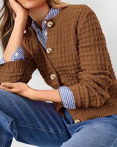 PRETTYGARDEN Women's Knit Cardigan Sweaters Casual Long Sleeve Open Front Button Down Trendy Jackets Outerwear (Coffee,Medium) - Image 6
