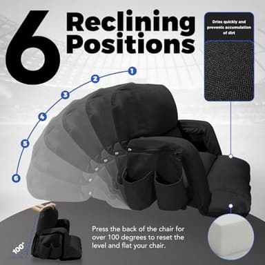 Extra Wide Stadium Seats With Back Support 2 Pack, Exclusive "Sofa Style" Design Thick Bleacher Chairs With Back and Cushion, 6 Reclining Positions - Ultimate Comfort for Sports Events (Black, 25") - Image 6