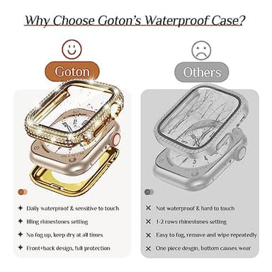 Goton 44mm Waterproof Bling Case for Apple Watch Screen Protector SE 3/2/1,Series 6/5/4 44 mm, Sparkling PC Front Bumper & Hollow Back for iWatch Cover, Splash-Resistant, Easy Install - Image 4