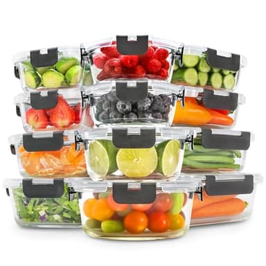 Freshware Glass Storage Containers with Lids, 24 Pieces, 12 Containers with 12 Lids, Glass Meal Prep Containers, Leak Proof, Freezer Safe - Image 10