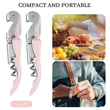 HYZ 2-Pack Wine Opener Waiter Corkscrew, Professional Wine Key for Servers, Bartender with Foil Cutter, Manual Wine Bottle Opener Double Hinged (Pink) - Image 6