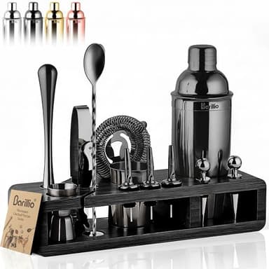 Barillio Black Bartender Kit - Stainless-Steel Cocktail Shaker Set w/Black Bamboo Stand - Mixology Bar Tools w/Drink Shaker, Mixer and Muddler for Cocktails - Home Bar Accessories - 23-Pc Bar Set - Image 1