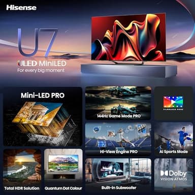 Hisense 65-Inch Class U7 Series Mini-LED ULED 4K UHD Google Smart TV (65U7N, 2024 Model) - QLED, Dolby Vision IQ, Dolby Atmos, Full Array Local Dimming, 144Hz Game Mode Pro, VRR, Alexa Compatibility - Image 3
