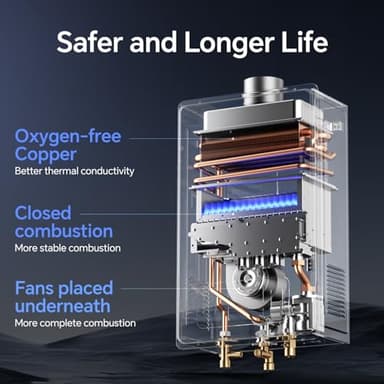 Ranein Natural Gas Tankless Water Heater, Indoor Max 5.3 GPM, 130,000 BTU Instant Hot Water Heater - Image 4