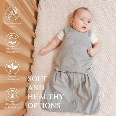 Ftikvo Swaddle-Blanket Baby Girl & Boy Swaddles Newborn Infant Transition 100% Cotton Wrap Blankets, 3-Way Adjustable Wearable Blanket, TOG 1.0 (Gray Stripes, 0-3 Month) - Image 3
