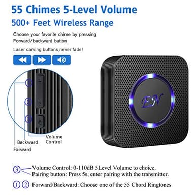 EverNary Dog Door Bell, Wireless Doggie Doorbells for Potty Training, Door Bell for Dogs to Go Outside, Dog Bells to with 1 Receiver and 2 Waterproof Transmitters (Black) - Image 7