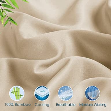 David's Home 100% Rayon Derived from Bamboo Cooling Sheets Set,Luxury Silky Soft Breathable for Hot Sleeper, 16" Deep Pocket Sheets with Pillowcase for Spring Summer,Twin,Khaki - Image 3