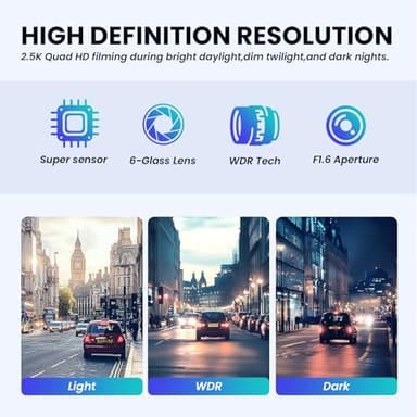 Dash Cam Front Rear, 4K/2.5K Full HD Dash Camera for Cars, Included 64GB Card, Built-in Wi-Fi Camera, Night Vision, 3” IPS Screen, 170°Wide Angle, WDR, 24H Parking - Image 6
