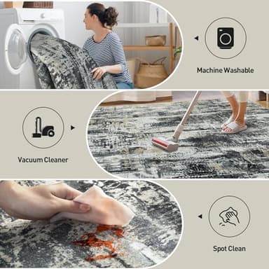 8x10 Area Rugs Washable Rug: Large Modern Abstract Living Room Rug Soft Anti-Skid Thin Carpet Indoor Floor Non-Shedding Carpets for Bedroom Dining Farmhouse Nursery Home Office Black Grey Gold - Image 3