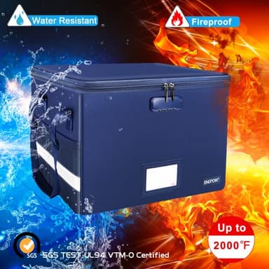 ENGPOW File Box with Lock, Fireproof Document Box with Zipper＆Pockets, Collapsible File Organizer Filing Storage Cabinet with Handle, Portable Home Office Safe for Hanging Letter/Legal Folder, Blue - Image 4