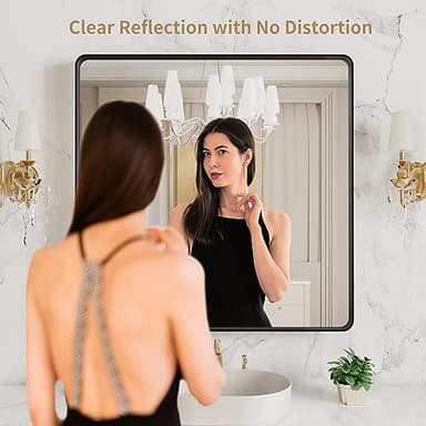 LOAAO 38x38 Inch Black Metal Framed Bathroom Mirror for Wall, Matte Black Bathroom Vanity Mirror Farmhouse, Large Rounded Rectangle Mirror, Anti-Rust, Tempered Glass, Hangs Horizontally or Vertically - Image 2
