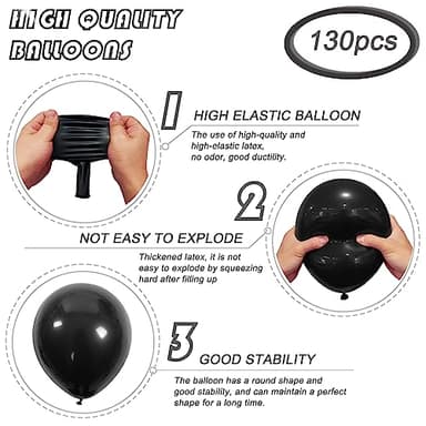 130PCS Black Balloons Different Sizes 18" 12" 10" 5" Balloon Garland Arch Kit perfect for Birthday Party, Graduation, Baby Shower, Wedding, Holiday Decoration and Anniversary (Black balloons) - Image 3