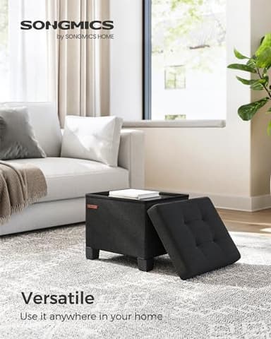 SONGMICS Storage Ottoman, Small Ottoman Foot Rest with Legs, 12.6 x 15.8 x 13.2 Inches Foot Stool, Load up to 660 lb, for Living Room, Bedroom, Dorm, Ink Black ULSF012B01 - Image 4