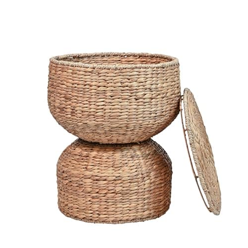happimess SAT1000A Bhola 18" Hourglass Handwoven Hyacinth Storage Accent Table with Lid for Storage and Decoration in Bedroom, Living Room, Kitchen, Dining Room, Entryway, Guestroom, Natural - Image 1