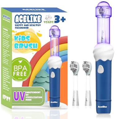 Acelike UV Self Clean Kids & Toddlers Electric Toothbrush | Improve Safe and Hygiene | Soft Bristles | Easy-Grip Silicone Handle | 4 Modes & 2-Min Timer | One Charge Last 60 Days | Age 3+ (Blue) - Image 1