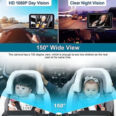 DoHonest Baby Car Camera 7-Inch: USB Plug and Play Easy Setup 360 Degree Rotating Backseat Camera Two Kids HD 1080P Rear Facing Car Seat Cameras Clear Night Vision -V9 - Image 4