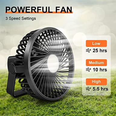 Odoland Camping Fan with LED Lantern, Rechargeable Battery Operated Fan with Hang Hook, Portable Camp Tent Fan, USB Table Fan with Light for Outages Hurricane Emergency - Image 2