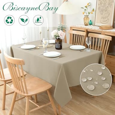 Biscaynebay Textured Fabric Tablecloths 70x108 Inches Rectangular, Natural Water Resistant Tablecloths for Dining, Kitchen, Wedding, Parties etc. Machine Washable - Image 2