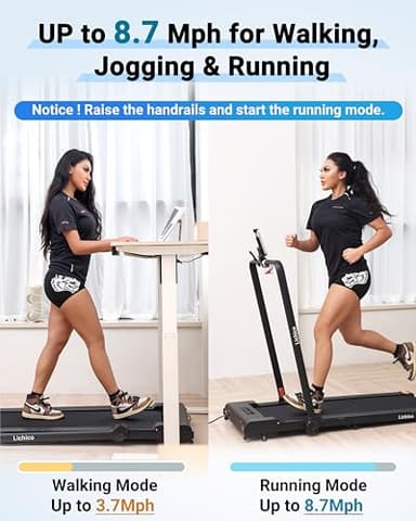 LICHICO Walking Pad Under Desk, 2 in 1 Portable Folding Treadmill, 3.0HP Brushless Motorized Electric Treadmill, Larger Running Area, Small Mini Running Machine for Home - Image 2