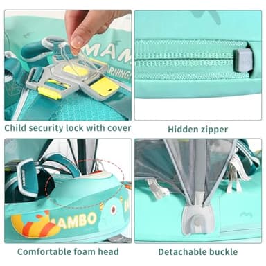 Mambobaby Float with Canopy Size Improved Non Inflatable Infant Baby Pool Float Smart Mambo Float Swim Trainer Add Tail Swim Float Mambo Float Solid Air Free Water Waist Swimming Ring - Image 4