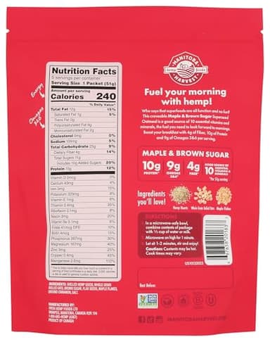 Manitoba Harvest Maple and Brown Sugar Superseed Instant Oatmeal Packets - 10g Protein and 9g Omega 3 and 6 per Serving - Breakfast Oats with 10 Essential Vitamins and Nutrients - Organic, Non-GMO, Vegan, 7oz (30 Packets) - Image 2