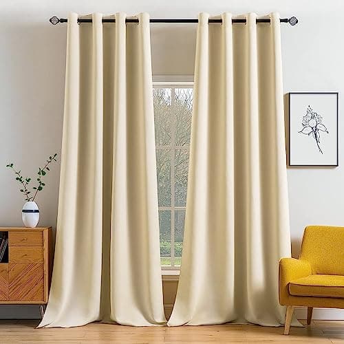 MIULEE Room Darkening Curtains Thermal Insulated Drapes Solid Window Treatment Set Grommet Top Light Blocking Blackout Curtain for Living Room/Bedroom 2 Panels 52 x 96 inch Cream Beige - Image 1