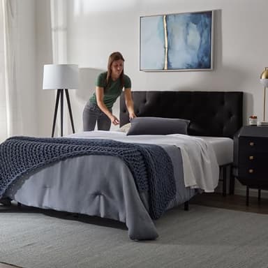 LUCID Mid-Rise Upholstered Headboard - Diamond Tufted - Padded Polyester - Adjustable Height from 34” to 46” - Easy Assembly - Bed Frame or Wall Mount - Sturdy - Black - Full / Full XL Size - Image 3