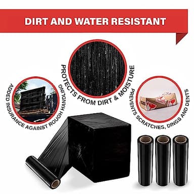 Black Industrial Strength Extra Thick 4 Pack 17.5" 1100 SqFt 80 Gauge (20 Micron) Shrink Wrap Roll for Moving, Furniture, Pallets, Packing - Image 7