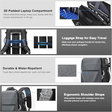 Vacuum Backpack Travel – 60L Expandable Vacpack Backpack with Vacuum Pump/TSA Lock/Laptop Compartment (Fits 17"), Water-Resistant Compression Bag for Flight & Business (Grey) - Image 8