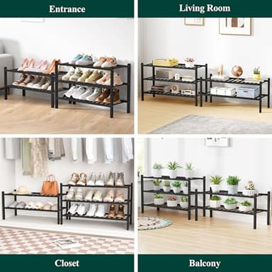 Smiry Bamboo Shoe Rack for Closet, 3 Tier Wooden Stackable Shoe Organizer, Free Standing Shoes Storage Shelf for Entryway, Front Door Entrance, Black - Image 7