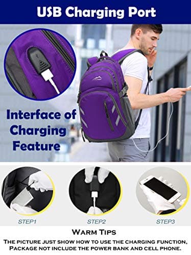 Backpack Bookbag for College Laptop Travel, Fit Laptop Up to 15.6 inch with USB Charging Port Multi Compartment Anti theft, Gift for Women Men (Purple) - Image 4